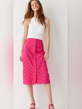 Bright Pink Eyelet Midi Skirt - Women's $138 sz 6
